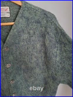 Vintage Mohair Cardigan Cobain Sweater Grunge Fuzzy Men's Large Blue Green