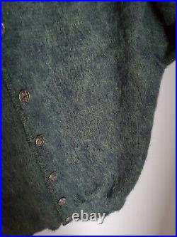 Vintage Mohair Cardigan Cobain Sweater Grunge Fuzzy Men's Large Blue Green