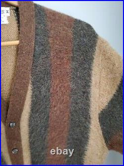 Vintage Mohair Cardigan Cobain Sweater Grunge Fuzzy Men's Medium Striped Brown