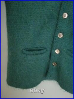 Vintage Mohair Cardigan Cobain Sweater Men's Small Teal Blue Grunge Fuzzy