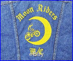 Vintage Moon Riders MC Motorcycle Vest Wrangler Denim Jacket Authentic Club Cut