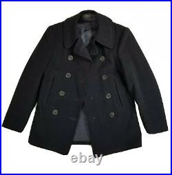 Vintage Navy Pea Coat Mens S WWII Navy Blue Naval Clothing Factory 1943 Military