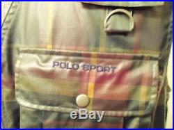 Vintage POLO SPORT Ralph Lauren Tartan Plaid Lined Wax Finish Zip Fishing Vest M