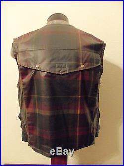 Vintage POLO SPORT Ralph Lauren Tartan Plaid Lined Wax Finish Zip Fishing Vest M
