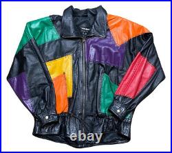 Vintage Pelle Leather Jacket Colorful 1990s Men's Medium Preowned 90s