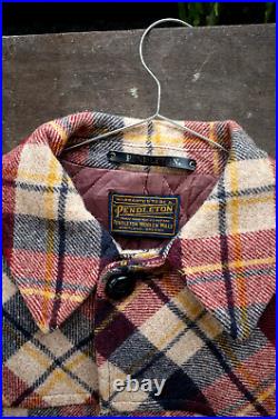 Vintage Pendleton Coat Jacket Men M/L Brown Red Plaid Heavy Thick Wool