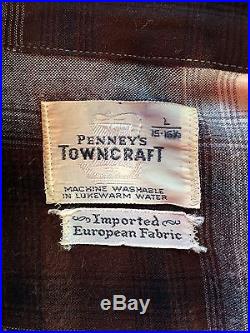 Vintage Penney's Towncraft 1950's Shadow Plaid Rayon Gab Shirt Arrow Chevella