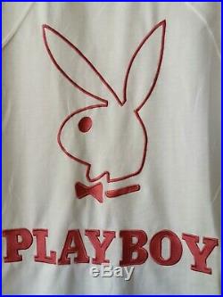 Vintage Playboy Big Logo Embroidery Spell Out Side Tape Mens Jersey T Shirt Sz L