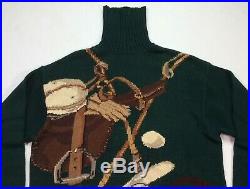 Vintage Polo Ralph Lauren Men Golf Bear Spellout POLO Turtleneck Sweater Small