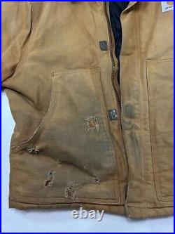 Vintage Quilted Lined Carhartt Canvas Workwear Cropped Arctic Jacket Size Medium