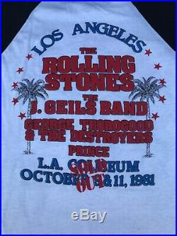 Vintage ROLLING STONES 1981 Concert Tour T Shirt LA Los Angeles Prince Sz Small