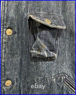 Vintage Ralph Lauren DUNGAREES Trench Coat 1980s Denim Jean Flannel Chore Jacket