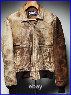 Vintage SCHOTT NYC Aviator Pilot Distressed Leather Jacket Patina 40 (AS)