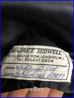 Vintage Savile Row velvet collar bespoke navy blue overcoat size 38 40
