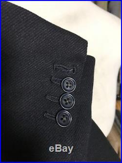 Vintage Savile Row velvet collar bespoke navy blue overcoat size 38 40
