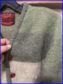 Vintage Sears Mohair Cardigan Cobain Sweater Grunge Fuzzy Medium Tri-tone Green