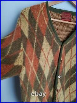 Vintage Sears Mohair Cardigan Cobain Sweater Grunge Fuzzy Men's Medium Argyle