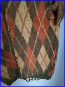 Vintage Sears Mohair Cardigan Cobain Sweater Grunge Fuzzy Men's Medium Argyle