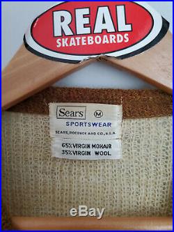 Vintage Sears Mohair Cardigan Cobain Sweater Grunge Fuzzy Men's Medium Brown