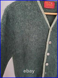Vintage Sears Mohair Cardigan Cobain Sweater Grunge Fuzzy Men's Small Green