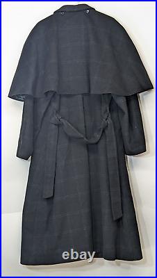Vintage Teller Windowpane Check Cashmere Overcoat w Shoulder Cape Mens Size L 42