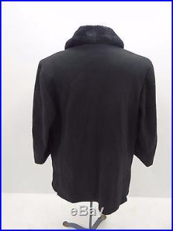 Vintage Used Collar Tycoon Mens Black Overcoat Pea Coat Outerwear Clothing