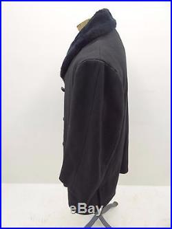 Vintage Used Collar Tycoon Mens Black Overcoat Pea Coat Outerwear Clothing