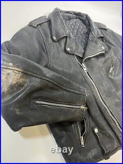 Vintage VTG 70's Black Leather YKK Full Zip Motorcycle Jacket Nylon Lined