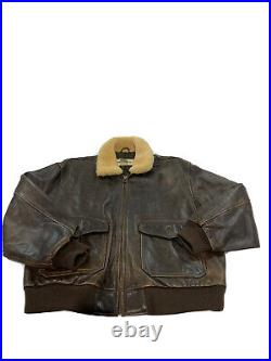 Vintage VTG Eddie Bauer Brown Leather Sherpa Bomber Jacket Men's Size Medium M