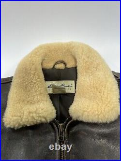 Vintage VTG Eddie Bauer Brown Leather Sherpa Bomber Jacket Men's Size Medium M