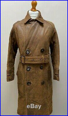 Vintage Victorian Edwardian leather motoring motorcycle overcoat coat size 38 40