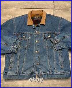 Vintage Woolrich Blanket Lined Denim Jean Barn Trucker Jacket Coat Men's Size XL