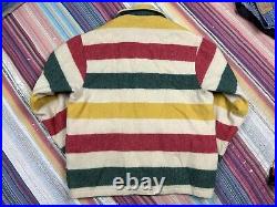 Vintage Woolrich Striped Hudson Bay Wool Blanket 5 Button Front Coat Mens Large