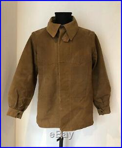 Vintage Worn French Farmer Hunter Jacket Brown Duck Cotton Chore Workwear Old