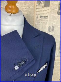 Vintage bespoke 1960's Savile Row blue double breasted suit size 44