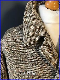 Vintage bespoke Burberry donegal Irish tweed long overcoat size 38