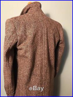 Vintage brown wool herringbone 1930's 1940's tweed overcoat coat size 38