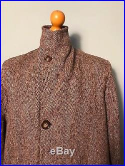 Vintage brown wool herringbone 1930's 1940's tweed overcoat coat size 38