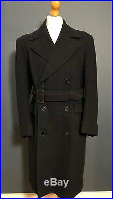 Vintage double breasted belted navy blue 1940's CC41 overcoat size 40 42