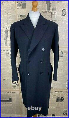 Vintage mens bespoke Savile row grey 1940's double breasted overcoat size 44