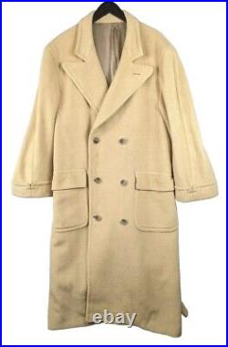 Vntg 80s 90s Perry Ellis Camel Tan Cashmere Wool Double Breasted Coat Sz 44 USA