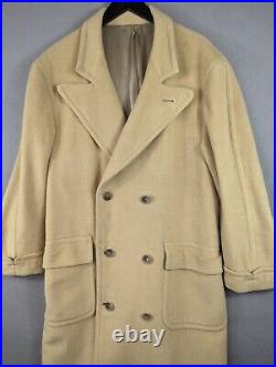 Vntg 80s 90s Perry Ellis Camel Tan Cashmere Wool Double Breasted Coat Sz 44 USA