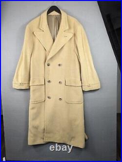 Vntg 80s 90s Perry Ellis Camel Tan Cashmere Wool Double Breasted Coat Sz 44 USA