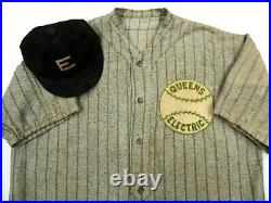 Vtg 1910s 1920s Queens Electric Baseball Jersey XL WOOL FLANNEL New York with HAT