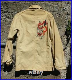Vtg. 1940's LEE Sanforized Chore jacket WORKWEAR OG painted logo unit insignia