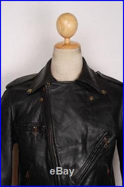 Vtg 1940s CALIFORNIA Horsehide Black Leather Motorcycle Biker Jacket Medium