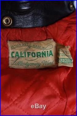 Vtg 1940s CALIFORNIA Horsehide Black Leather Motorcycle Biker Jacket Medium