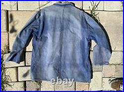 Vtg 1940s French Workwear Blue Moleskin Chore Jacket