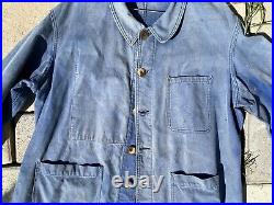 Vtg 1940s French Workwear Blue Moleskin Chore Jacket