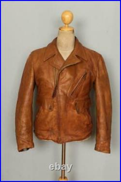 Vtg 1940s HORSEHIDE Leather Half Belt Sports Cross Zip Jacket Small